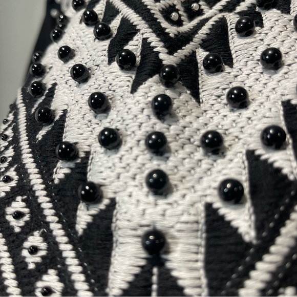 H&M Beaded Embroidered Crop Black and White Women Jacket size 4 - Picture 7 of 15